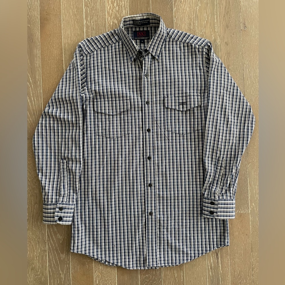 Lucchese Navy and White Checked Button-Down Shirt